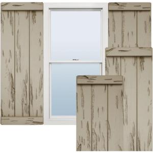 imageEkena Millwork 11W x 58H Rustic Two Board Joined BoardnBatten Rough Cedar Faux Wood Shutters wEnd Batten Per Pair Primed TanPecky Cypress