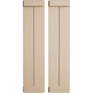 imageEkena Millwork 11W x 58H Rustic Two Board Joined BoardnBatten Rough Cedar Faux Wood Shutters wEnd Batten Per Pair Primed TanRough Cedar