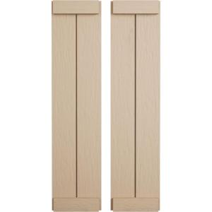 imageEkena Millwork 11W x 58H Rustic Two Board Joined BoardnBatten Rough Cedar Faux Wood Shutters wEnd Batten Per Pair Primed TanRough Sawn