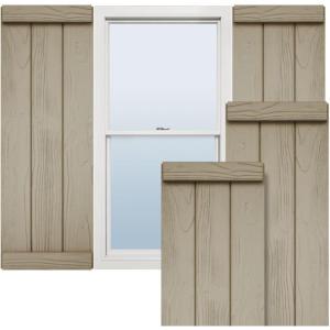imageEkena Millwork 11W x 58H Rustic Two Board Joined BoardnBatten Rough Cedar Faux Wood Shutters wEnd Batten Per Pair Primed TanSandblasted