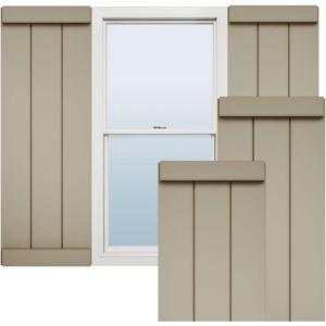 imageEkena Millwork 11W x 58H Rustic Two Board Joined BoardnBatten Rough Cedar Faux Wood Shutters wEnd Batten Per Pair Primed TanSmooth