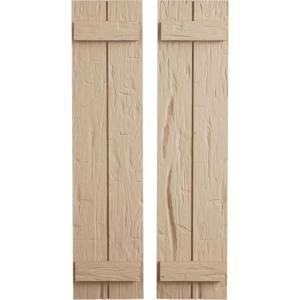 imageEkena Millwork 11W x 62H Rustic Two Board Joined BoardnBatten Rough Cedar Faux Wood Shutters Per Pair Primed TanHand Hewn