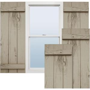 imageEkena Millwork 11W x 62H Rustic Two Board Joined BoardnBatten Rough Cedar Faux Wood Shutters Per Pair Primed TanKnotty Pine