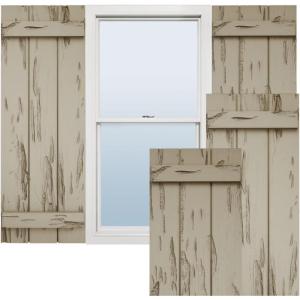 imageEkena Millwork 11W x 62H Rustic Two Board Joined BoardnBatten Rough Cedar Faux Wood Shutters Per Pair Primed TanPecky Cypress