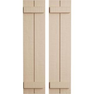 imageEkena Millwork 11W x 62H Rustic Two Board Joined BoardnBatten Rough Cedar Faux Wood Shutters Per Pair Primed TanRough Cedar