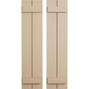 imageEkena Millwork 11W x 62H Rustic Two Board Joined BoardnBatten Rough Cedar Faux Wood Shutters Per Pair Primed TanRough Sawn