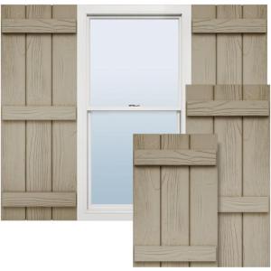 imageEkena Millwork 11W x 62H Rustic Two Board Joined BoardnBatten Rough Cedar Faux Wood Shutters Per Pair Primed TanSandblasted