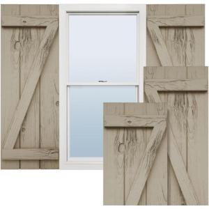 imageEkena Millwork 11W x 64H Rustic Two Board Joined BoardnBatten Rough Cedar Faux Wood Shutters wZBoard Per Pair Primed TanKnotty Pine