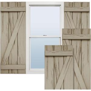 imageEkena Millwork 11W x 64H Rustic Two Board Joined BoardnBatten Rough Cedar Faux Wood Shutters wZBoard Per Pair Primed TanRiverwood