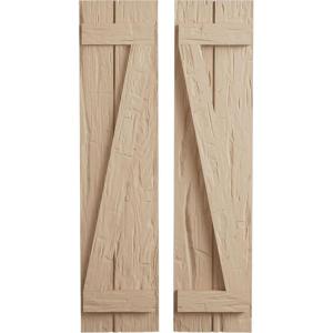 imageEkena Millwork 11W x 56H Rustic Two Board Joined BoardnBatten Rough Cedar Faux Wood Shutters wZBoard Per Pair Primed TanHand Hewn