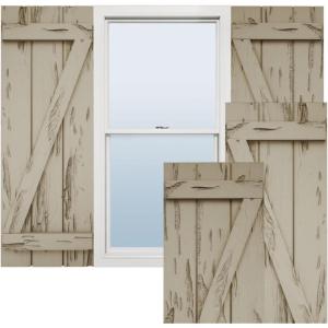 imageEkena Millwork 11W x 56H Rustic Two Board Joined BoardnBatten Rough Cedar Faux Wood Shutters wZBoard Per Pair Primed TanPecky Cypress