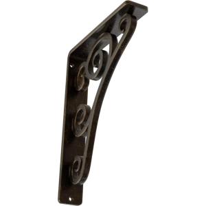 imageEkena Millwork BKTM01X10X12STN 1 2 W x 10 D x 12 H Tristan Wrought Iron Bracket Single Center BraceAntiqued Brass