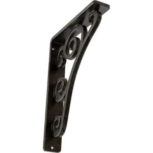 imageEkena Millwork BKTM01X10X12STN 1 2 W x 10 D x 12 H Tristan Wrought Iron Bracket Single Center BraceAntiqued Warm Silver