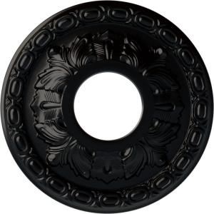 image11 38OD x 3 58ID x 1 18P Leaf Ceiling Medallion Fits Canopies up to 4 34Jet Black Flat Finish