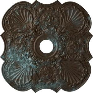 image29OD x 3 58ID x 1 38P Flower Ceiling Medallion Fits Canopies up to 6 14HandPainted Bronze Blue Patina