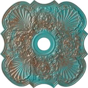 image29OD x 3 58ID x 1 38P Flower Ceiling Medallion Fits Canopies up to 6 14HandPainted Copper Green Patina